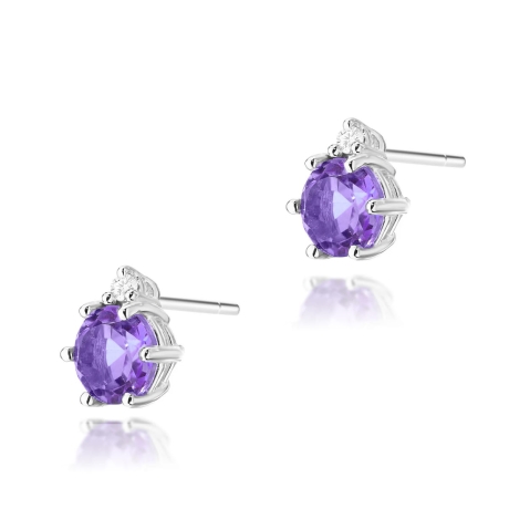 Przejdź do produktu Kolczyki z białego złota 585 z ametystem i diamentami 0,03ct The Diamonds