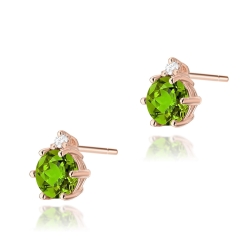 Kolczyki z różowego złota 585 z oliwinem i diamentami 0,03ct The Diamonds