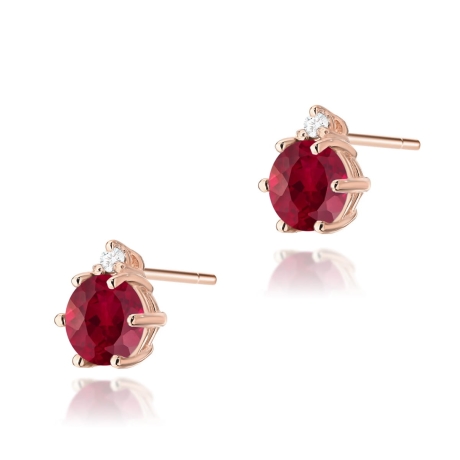 Przejdź do produktu Kolczyki z różowego złota 585 z rubinem i diamentami 0,03ct The Diamonds