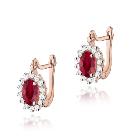 Przejdź do produktu Kolczyki z różowego złota 585 z rubinem i diamentami 0,24ct na zapięciu angielskim The Diamonds