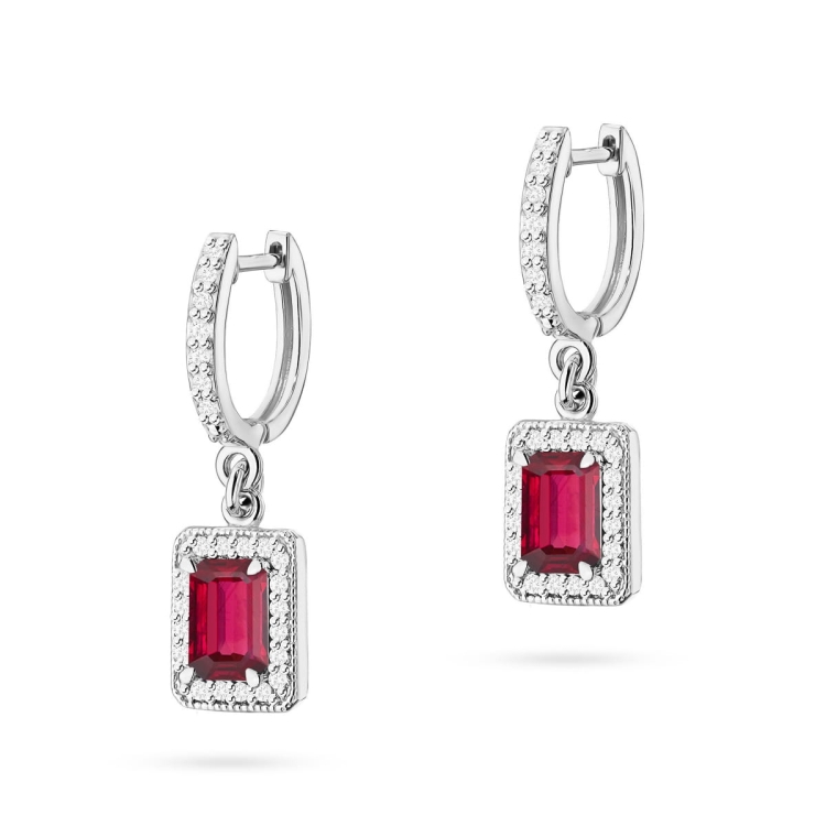 Kolczyki z białego złota 585 z rubinem i diamentami 0,34ct The Diamonds
