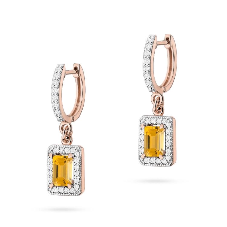 Kolczyki z różowego złota 585 z cytrynem i diamentami 0,34ct The Diamonds