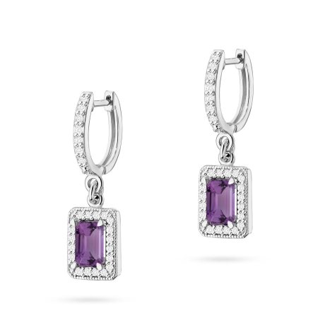 Przejdź do produktu Kolczyki z białego złota 585 z ametystem i diamentami 0,34ct The Diamonds