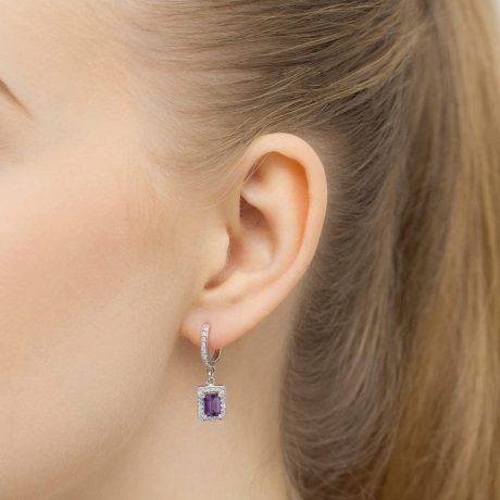 Przejdź do produktu Kolczyki z białego złota 585 z ametystem i diamentami 0,34ct The Diamonds
