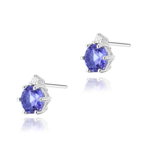 Przejdź do produktu Kolczyki z białego złota 585 z tanzanitem i diamentami 0,03ct The Diamonds