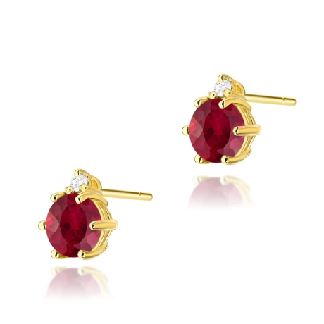 Przejdź do produktu Kolczyki z żółtego złota 585 z rubinem i diamentami 0,03ct The Diamonds