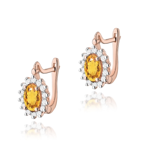 Przejdź do produktu Kolczyki z różowego złota 585 z cytrynem i diamentami 0,24ct na zapięciu angielskim The Diamonds 