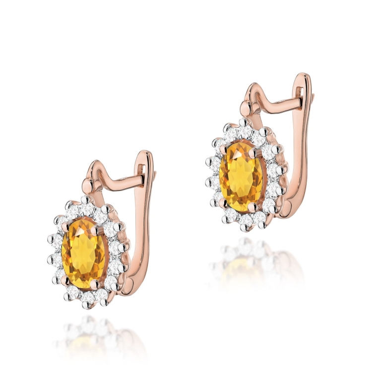 Kolczyki z różowego złota 585 z cytrynem i diamentami 0,24ct na zapięciu angielskim The Diamonds