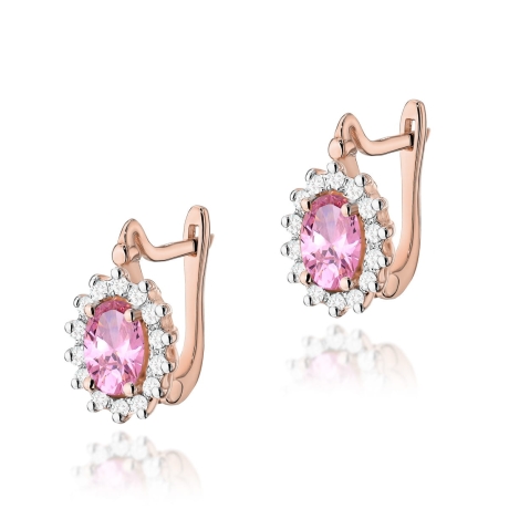 Przejdź do produktu Kolczyki z różowego złota 585 z różowym topazem i diamentami 0,24ct na zapięciu angielskim The Diamonds 