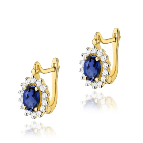 Przejdź do produktu Kolczyki z żółtego złota 585 z szafirem i diamentami 0,24ct na zapięciu angielskim The Diamonds