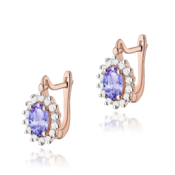 Kolczyki z różowego złota 585 z tanzanitem i diamentami 0,24ct na zapięciu angielskim The Diamonds