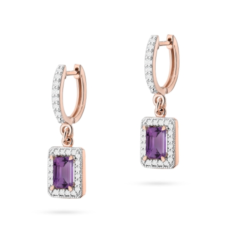 Przejdź do produktu Kolczyki z różowego złota 585 z ametystem i diamentami 0,34ct The Diamonds
