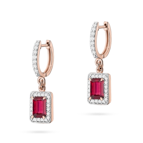 Przejdź do produktu Kolczyki z różowego złota 585 z rubinem i diamentami 0,34ct The Diamonds