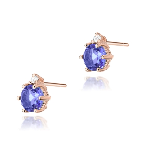 Przejdź do produktu Kolczyki z różowego złota 585 z tanzanitem i diamentami 0,03ct The Diamonds 