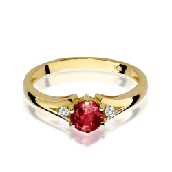 Pierścionek zaręczynowy z żółtego złota z granatem i diamentami 0,03ct Fire Of Love