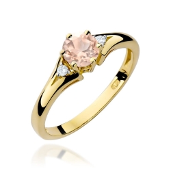 Pierścionek zaręczynowy z żółtego złota z morganitem i diamentami 0,03ct Fire Of Love