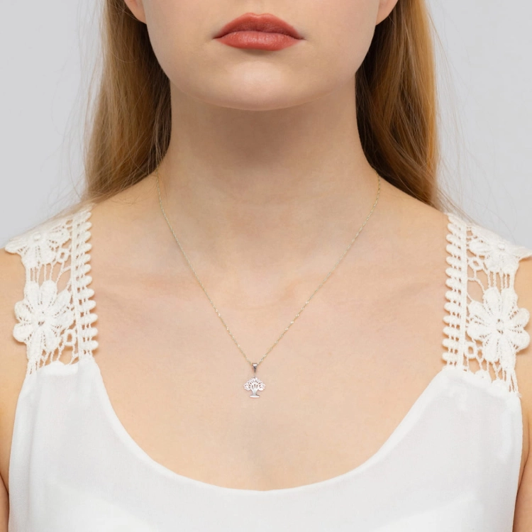 Zawieszka z białego złota 585 z diamentami 0,07ct drzewko szczęścia The Diamonds