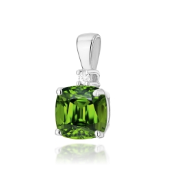 Zawieszka do łańcuszka z białego złota z oliwinem i brylantem 0,0145ct The Diamonds