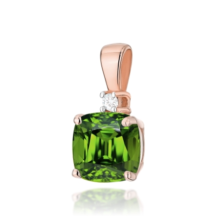 Przejdź do produktu Zawieszka do łańcuszka z różowego złota z oliwinem i brylantem 0,0145ct The Diamonds