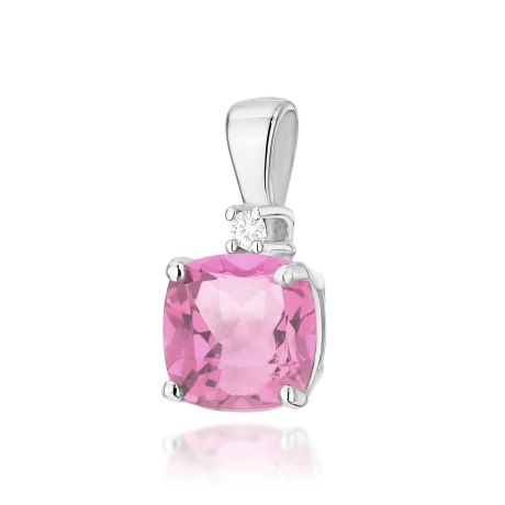 Przejdź do produktu Zawieszka do łańcuszka z białego złota z różowym topazem i brylantem 0,0145ct The Diamonds