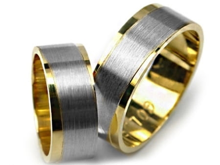 Obrączki ślubne dwukolorowe płaskie 7mm Premium P-451-k