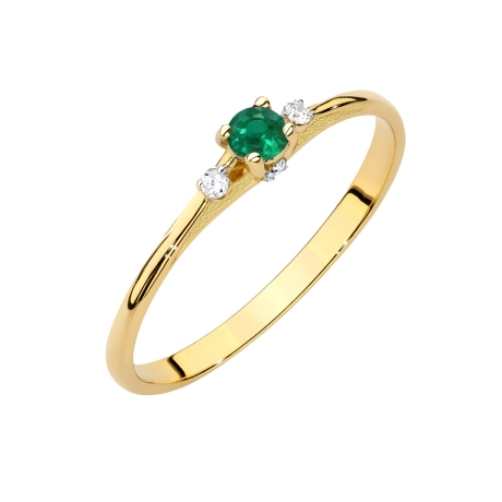 Przejdź do produktu Pierścionek zaręczynowy z żółtego złota z szmaragdem i diamentami 0,05ct Fire Of Love