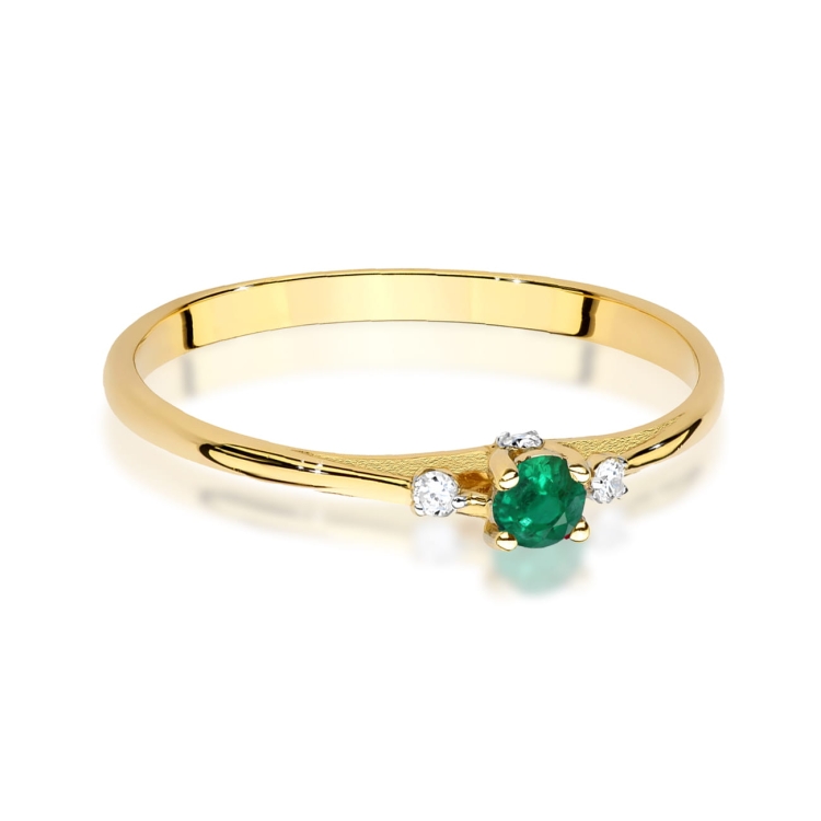 Pierścionek zaręczynowy z żółtego złota z szmaragdem i diamentami 0,05ct Fire Of Love