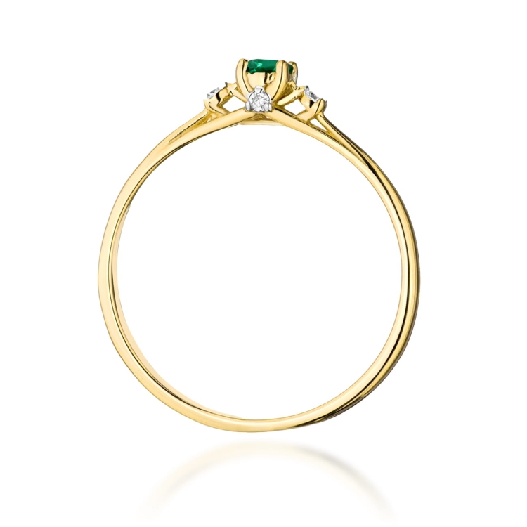 Pierścionek zaręczynowy z żółtego złota z szmaragdem i diamentami 0,05ct Fire Of Love