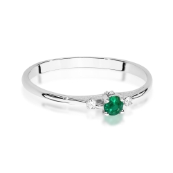 Pierścionek zaręczynowy z białego złota z szmaragdem i diamentami 0,05ct Fire Of Love