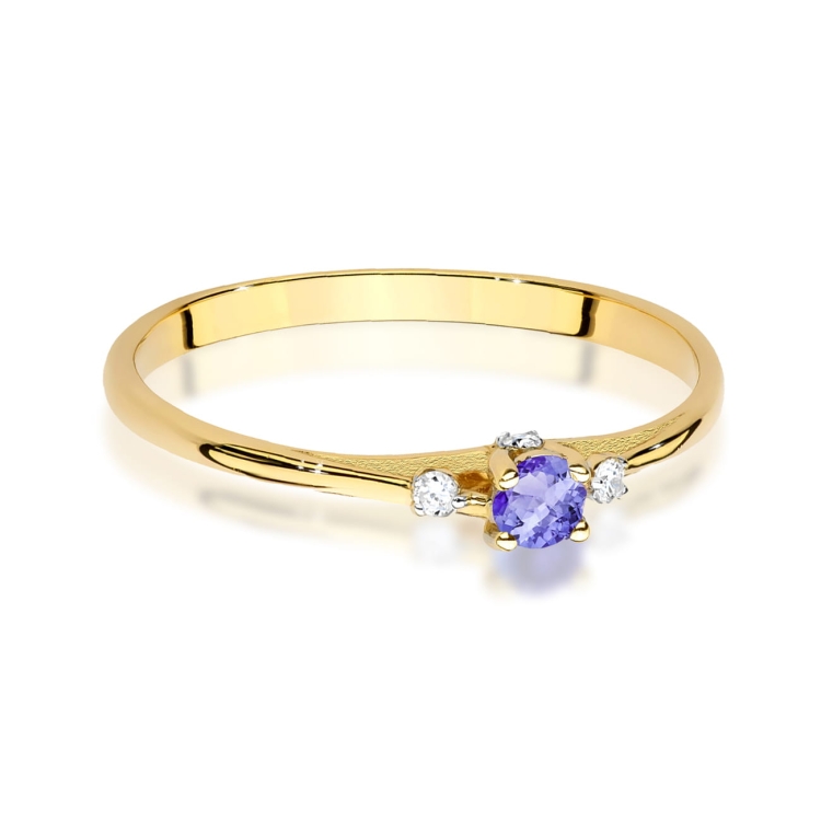 Pierścionek zaręczynowy z żółtego złota z tanzanitem i diamentami 0,05ct Fire Of Love