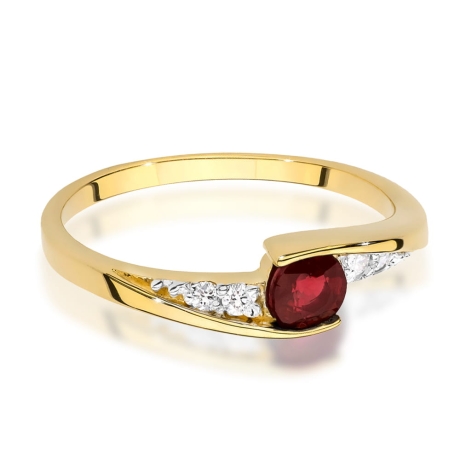Przejdź do produktu Pierścionek zaręczynowy z żółtego złota z rubinem i diamentami 0,06ct Fire Of Love