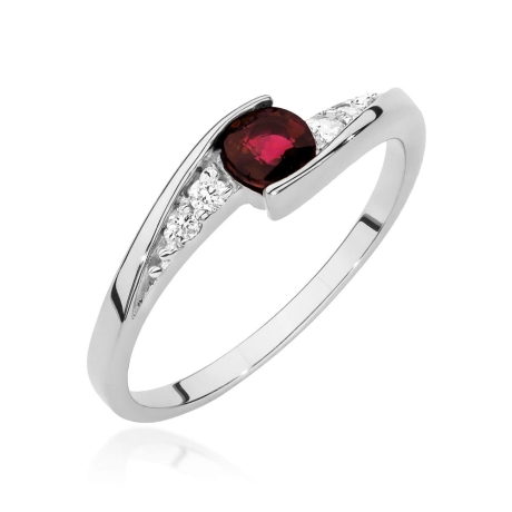 Przejdź do produktu Pierścionek zaręczynowy z białego złota z rubinem i diamentami 0,06ct Fire Of Love 