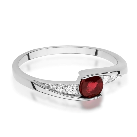 Przejdź do produktu Pierścionek zaręczynowy z białego złota z rubinem i diamentami 0,06ct Fire Of Love 