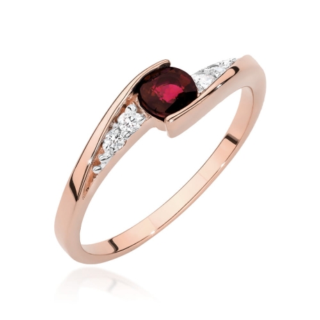 Przejdź do produktu Pierścionek zaręczynowy z różowego złota z rubinem i diamentami 0,06ct Fire Of  Love