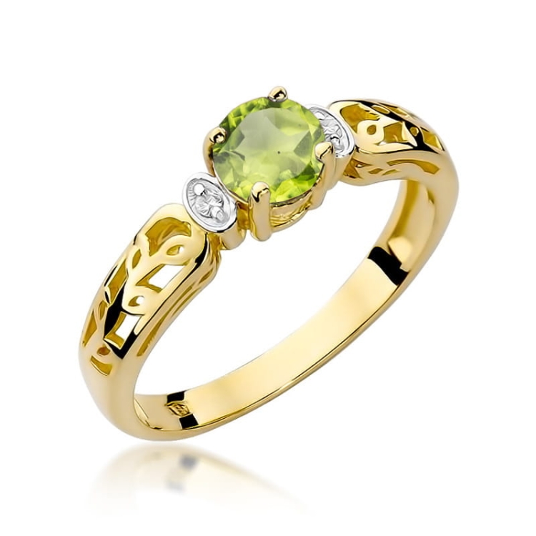 Pierścionek zaręczynowy z żółtego złota z oliwinem i diamentami 0,02ct Fire Of Love