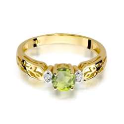 Pierścionek zaręczynowy z żółtego złota z oliwinem i diamentami 0,02ct Fire Of Love