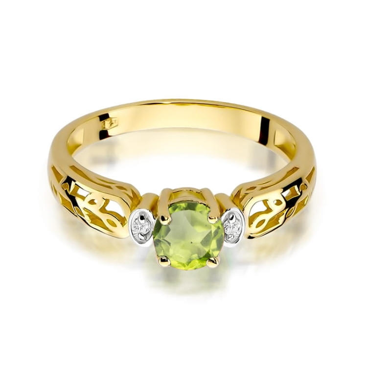 Pierścionek zaręczynowy z żółtego złota z oliwinem i diamentami 0,02ct Fire Of Love