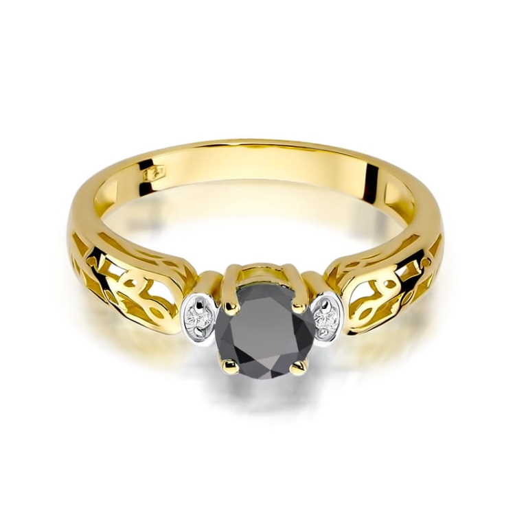 Pierścionek zaręczynowy z żółtego złota z czarnym diamentem i diamentami 0,02ct Fire Of Love