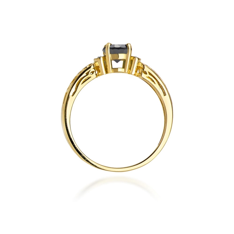 Pierścionek zaręczynowy z żółtego złota z czarnym diamentem i diamentami 0,02ct Fire Of Love