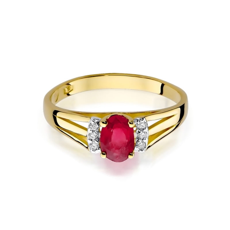 Pierścionek zaręczynowy z żółtego złota z granatem i diamentami 0,05ct Fire Of Love