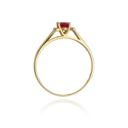 Pierścionek zaręczynowy z żółtego złota z granatem i diamentami 0,05ct Fire Of Love