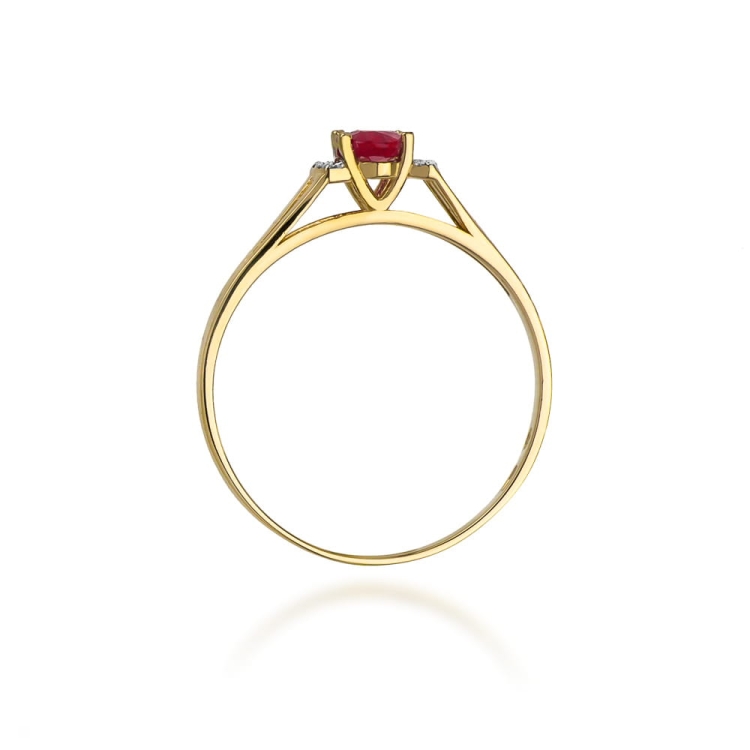 Pierścionek zaręczynowy z żółtego złota z granatem i diamentami 0,05ct Fire Of Love