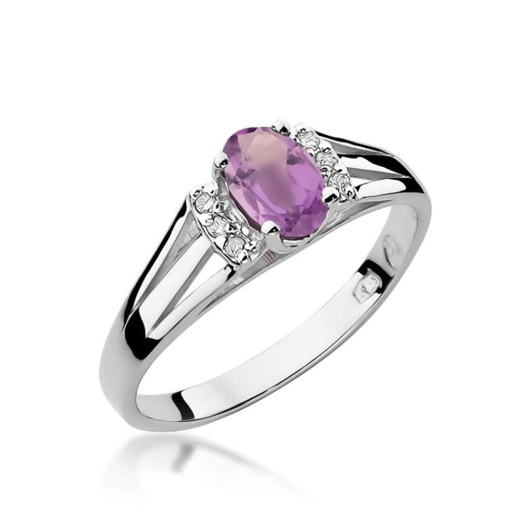 Pierścionek zaręczynowy z białego złota z ametystem i diamentami 0,05ct Fire Of Love