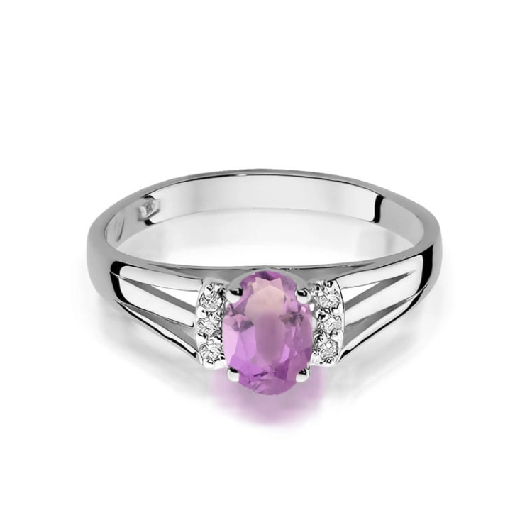 Pierścionek zaręczynowy z białego złota z ametystem i diamentami 0,05ct Fire Of Love