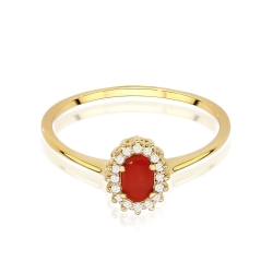 Pierścionek zaręczynowy z żółtego złota z koralem i diamentami 0,08ct Fire Of Love