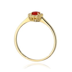 Pierścionek zaręczynowy z żółtego złota z koralem i diamentami 0,08ct Fire Of Love