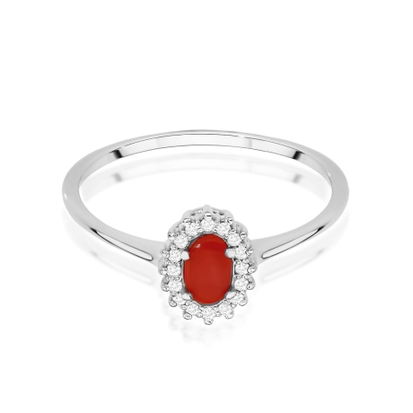 Przejdź do produktu Pierścionek zaręczynowy z białego złota z koralem i diamentami 0,08ct Fire Of Love 