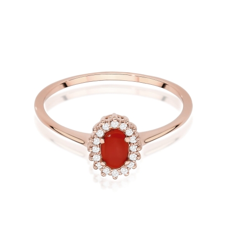 Przejdź do produktu Pierścionek zaręczynowy z różowego złota z koralem i diamentami 0,08ct Fire Of Love
