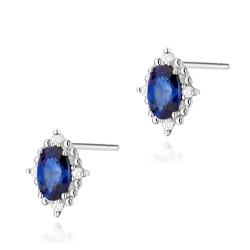 Kolczyki z białego złota 585 z szafirem i diamentami 0,04ct The Diamonds