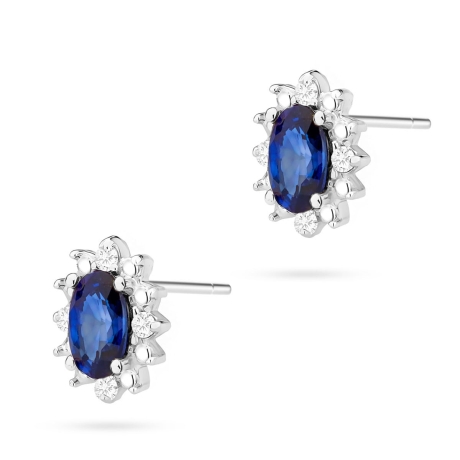 Przejdź do produktu Kolczyki z białego złota 585 z szafirem i diamentami 0,04ct The Diamonds